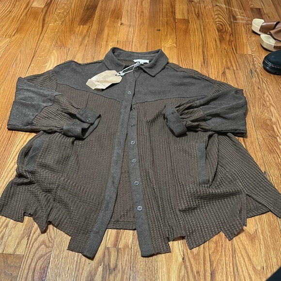 Listicle Tops - Waffle Knit Button Down Top